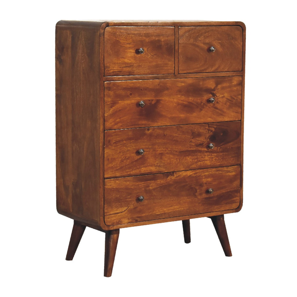 Commode Courbée 5 Tiroirs (2+3) Châtaigne