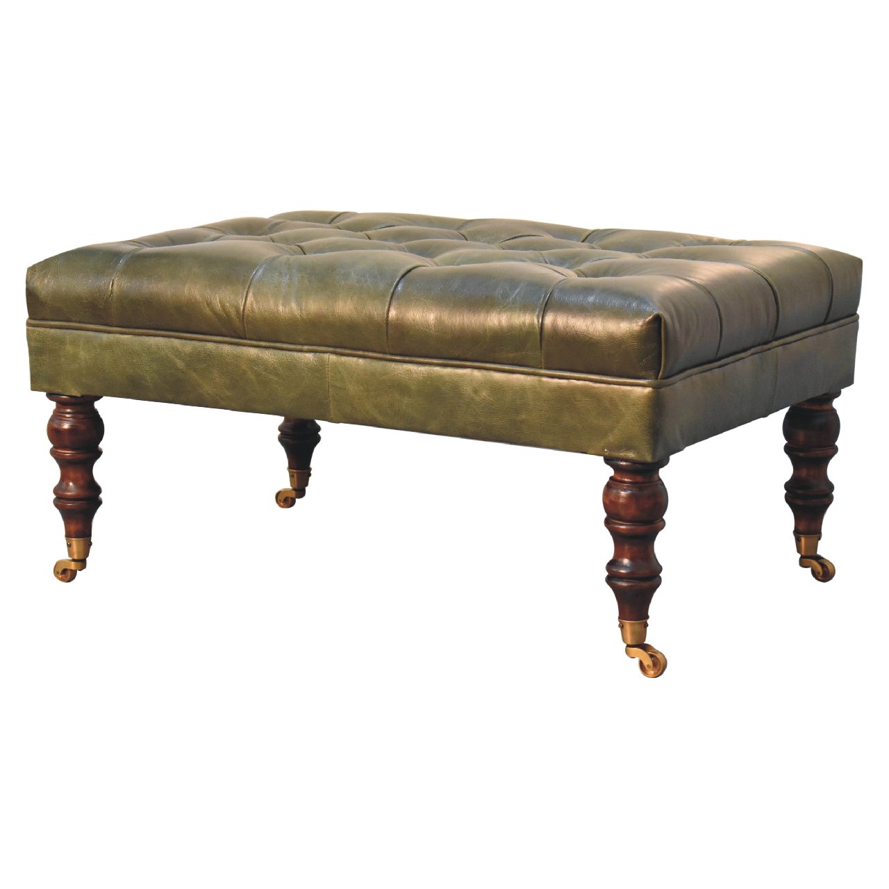 Pouf buffle vert cuir Castor Legs