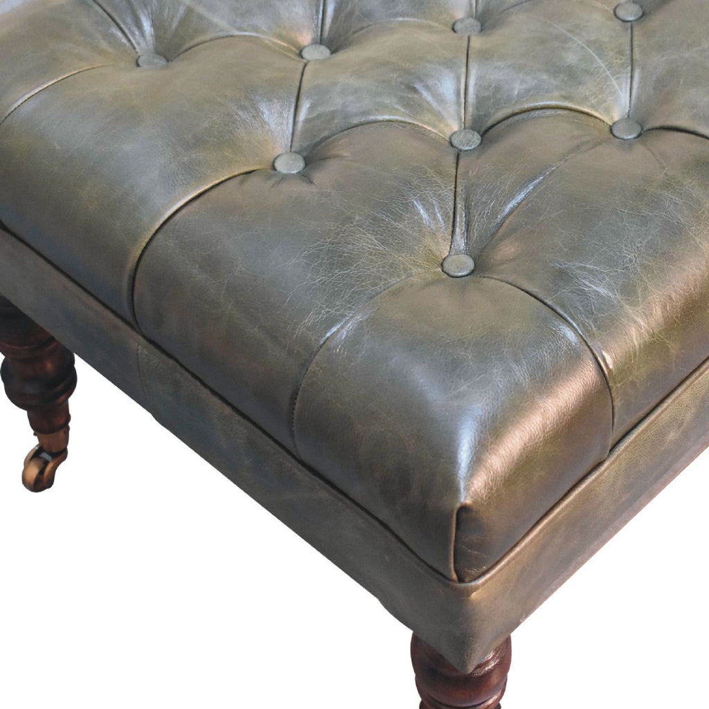 Pouf buffle vert cuir Castor Legs