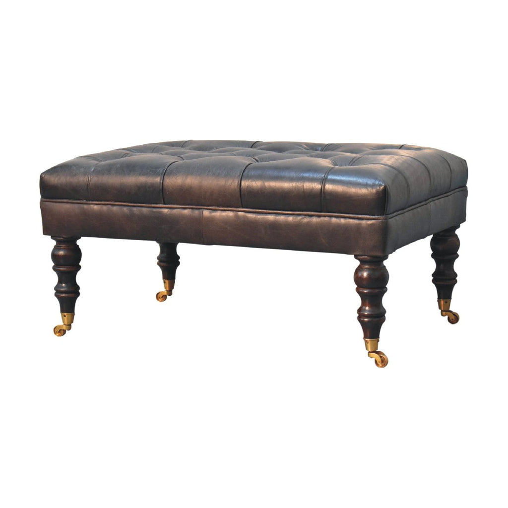 Pouf buffle Ash noir cuir Castor Legs