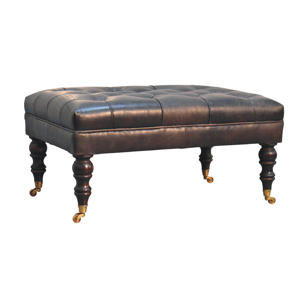 Pouf buffle Ash noir cuir Castor Legs