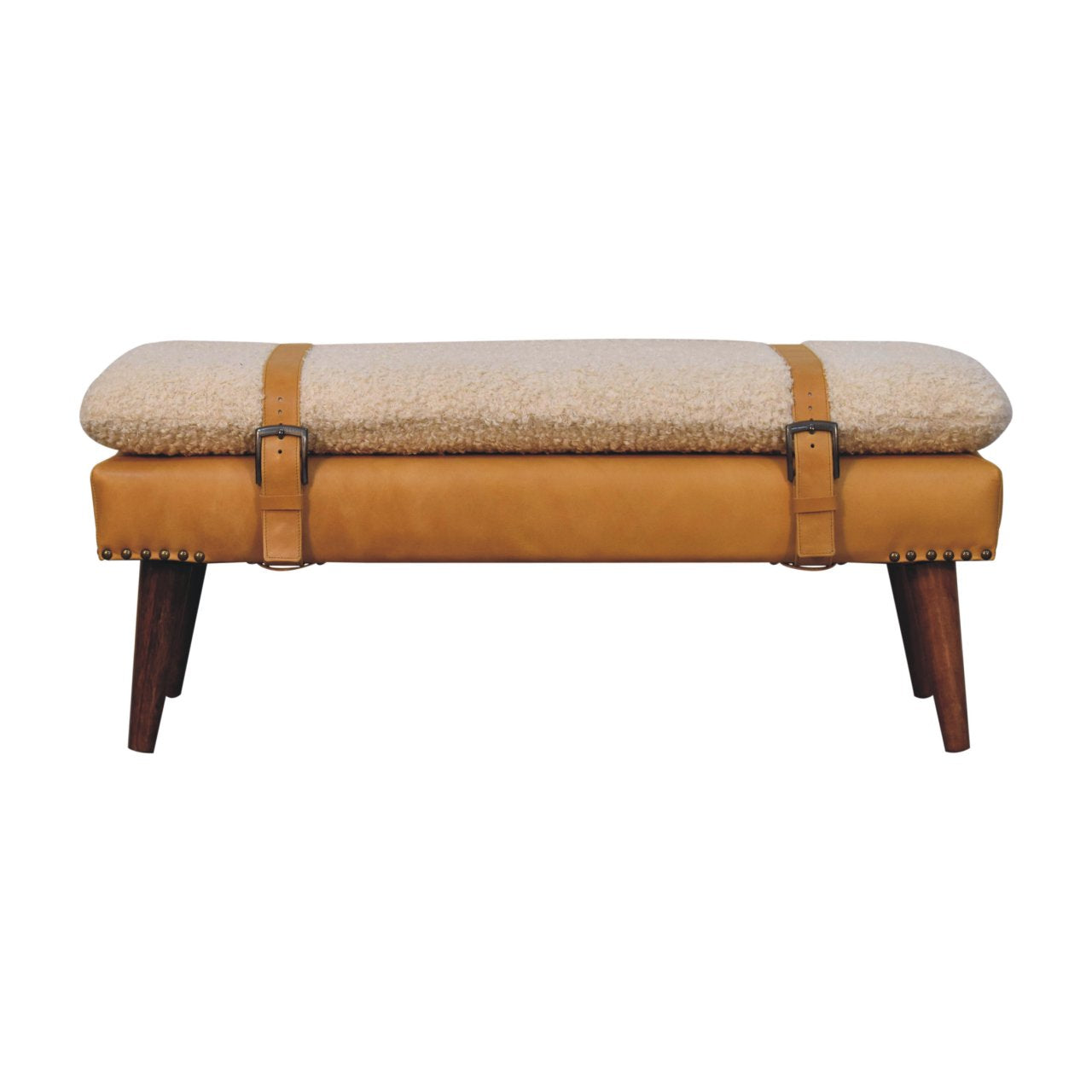 Banc bouclé croisé fauve cuir