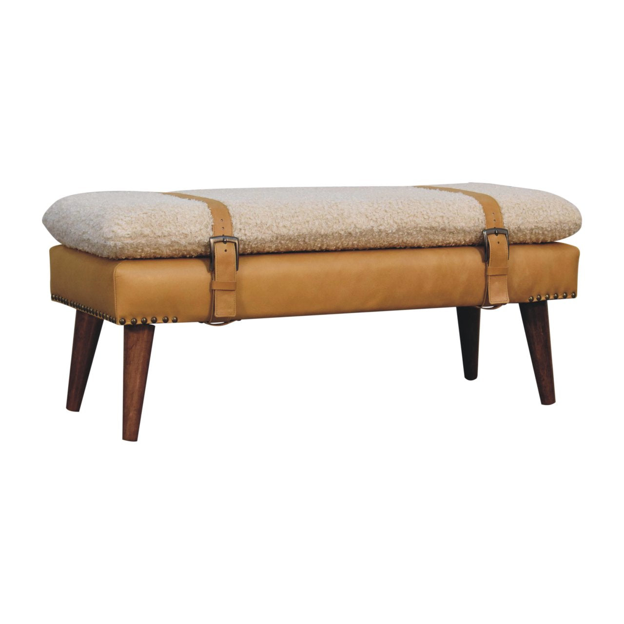 Banc bouclé croisé fauve cuir