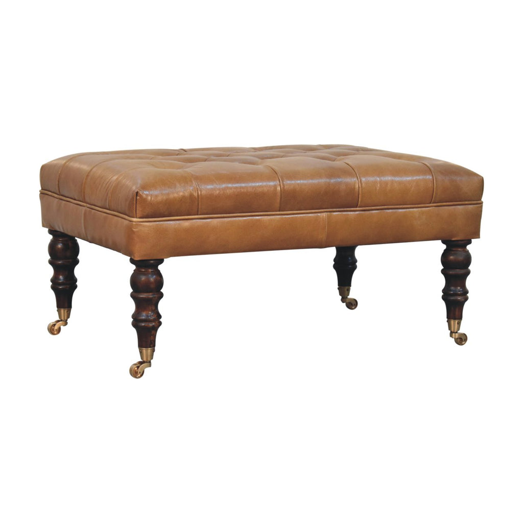 Pouf Noyer De Californie buffle marron cuir Castor Legs