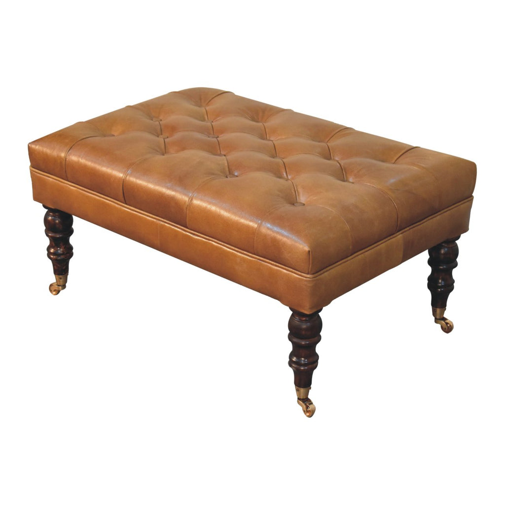 Pouf Noyer De Californie buffle marron cuir Castor Legs
