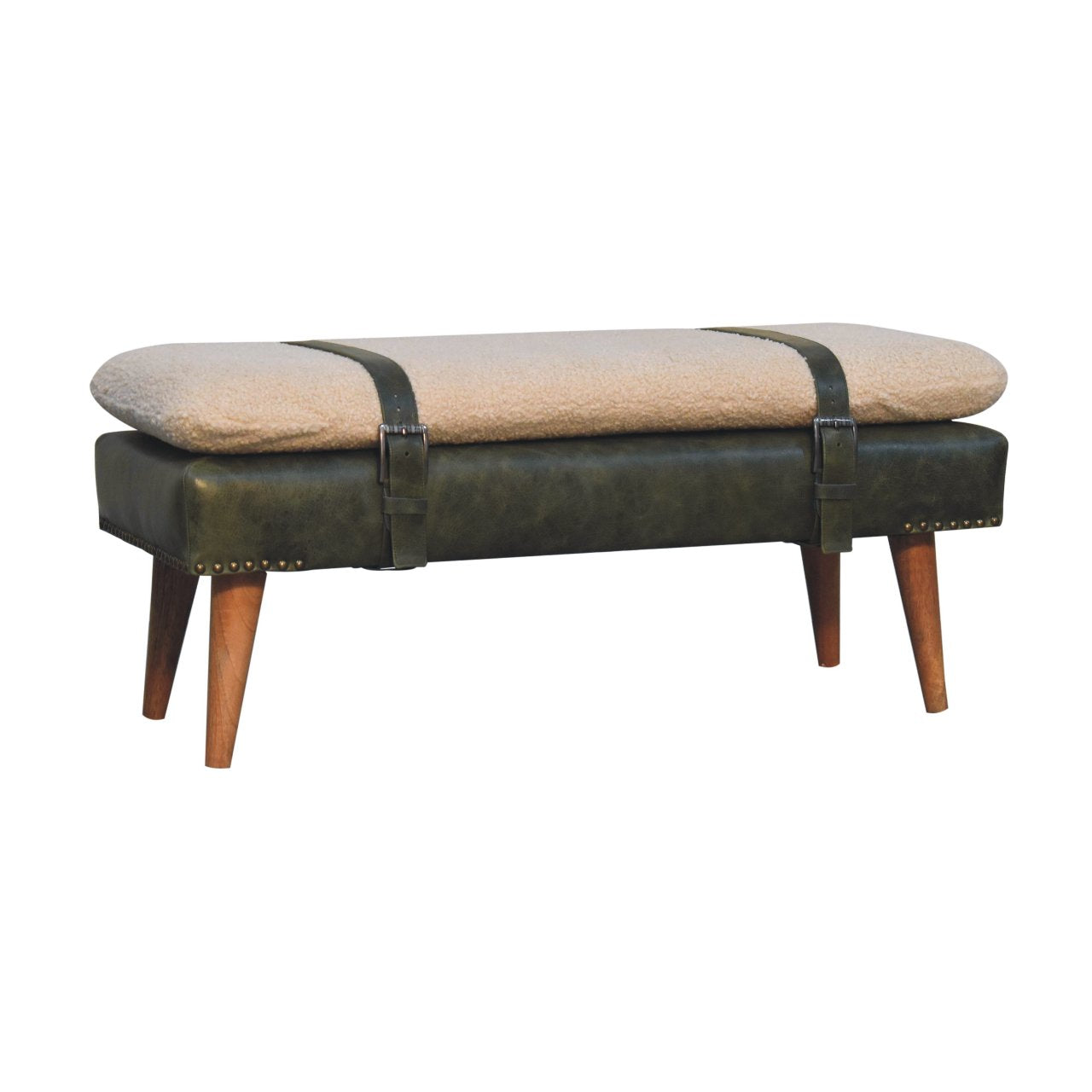 Banc bouclé buffle Vert Olive cuir