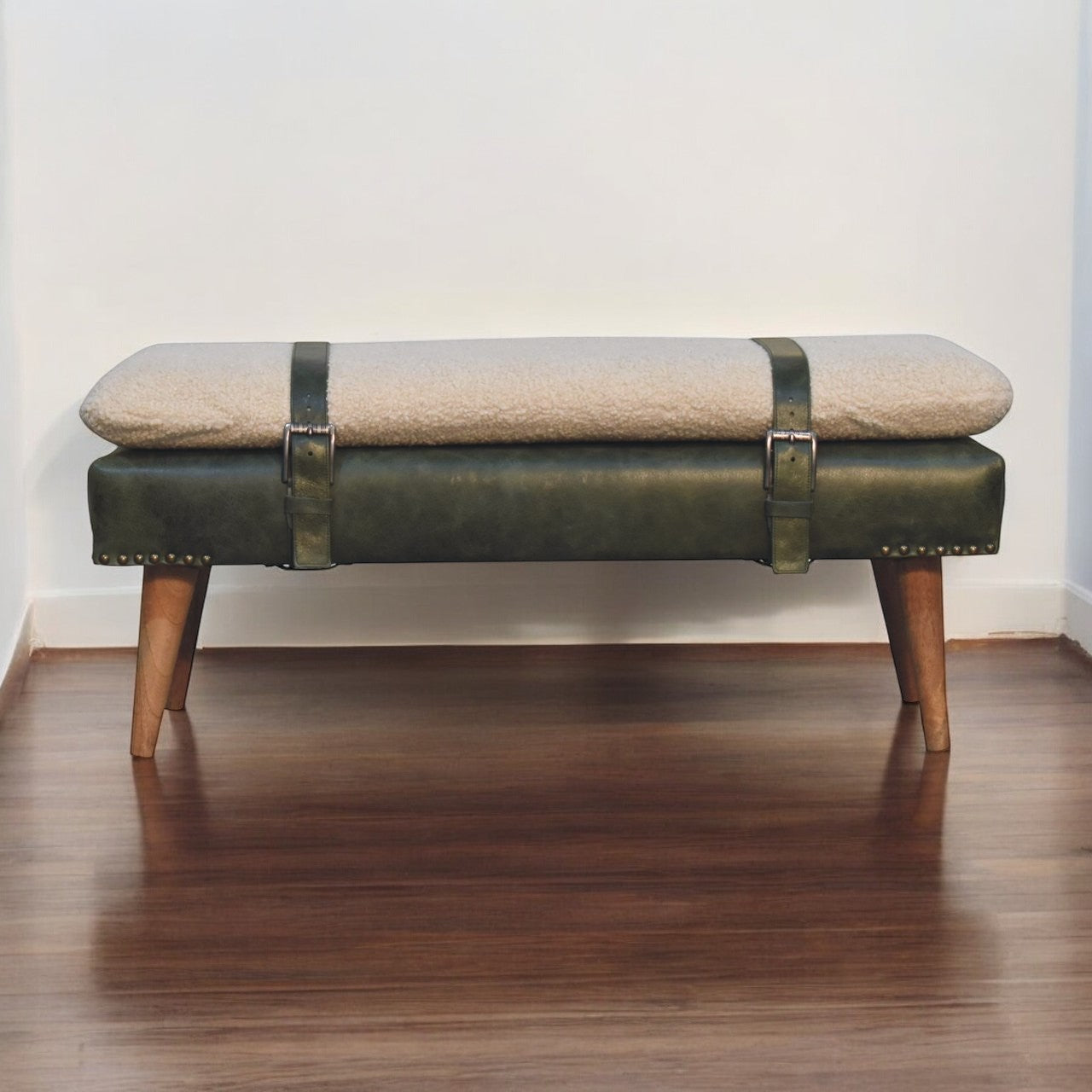 Banc bouclé buffle Vert Olive cuir