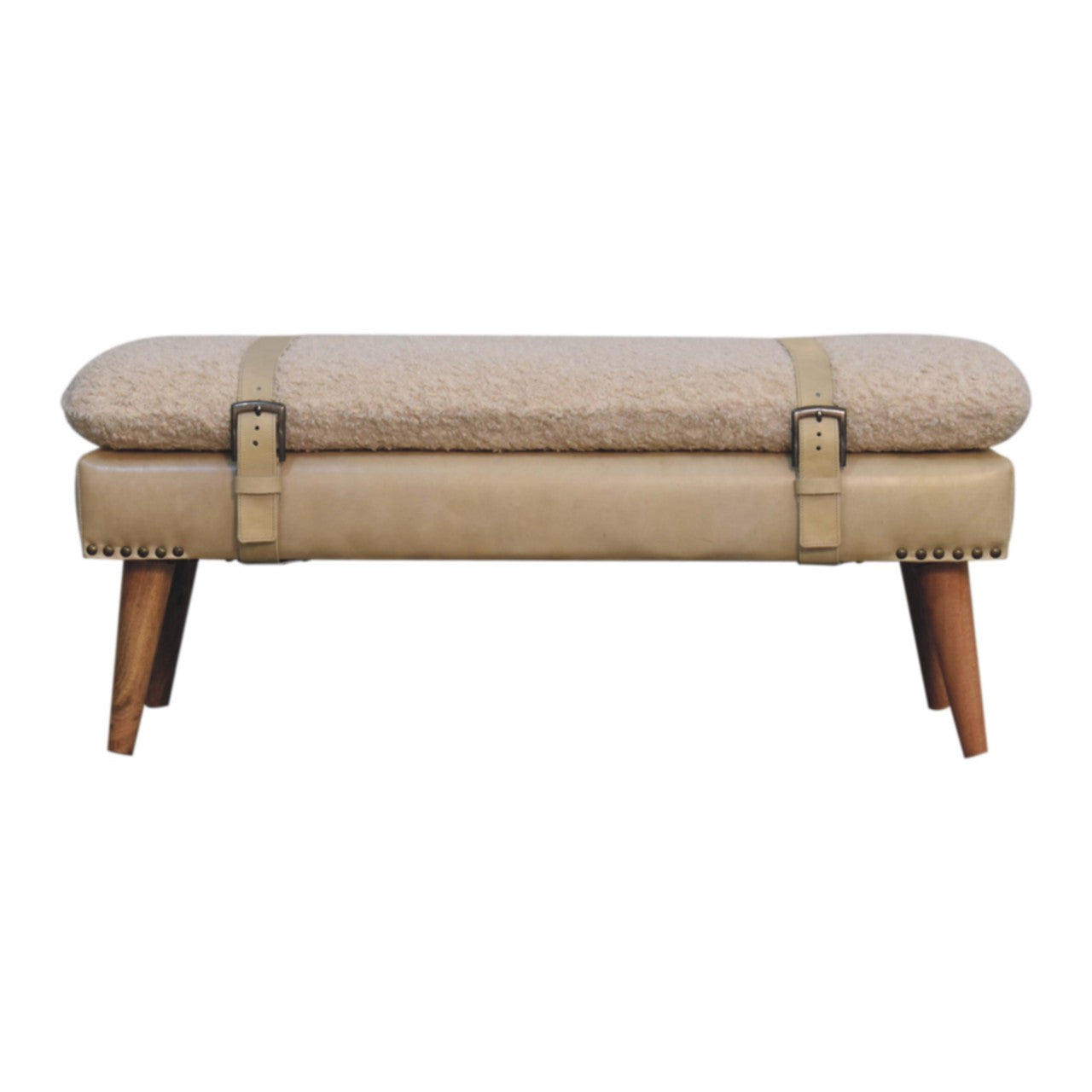 Banc bouclé croisé Beige cuir