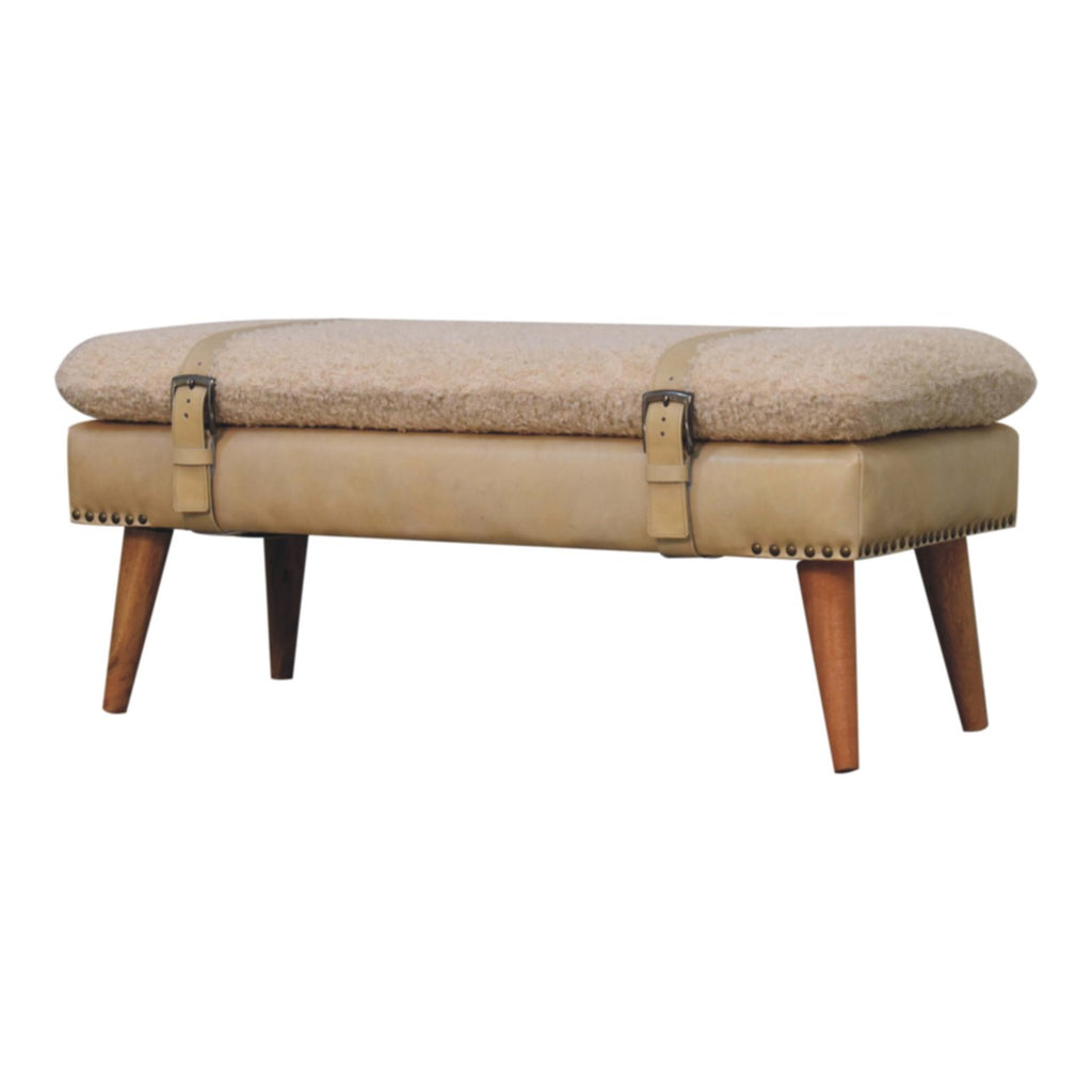 Banc bouclé croisé Beige cuir