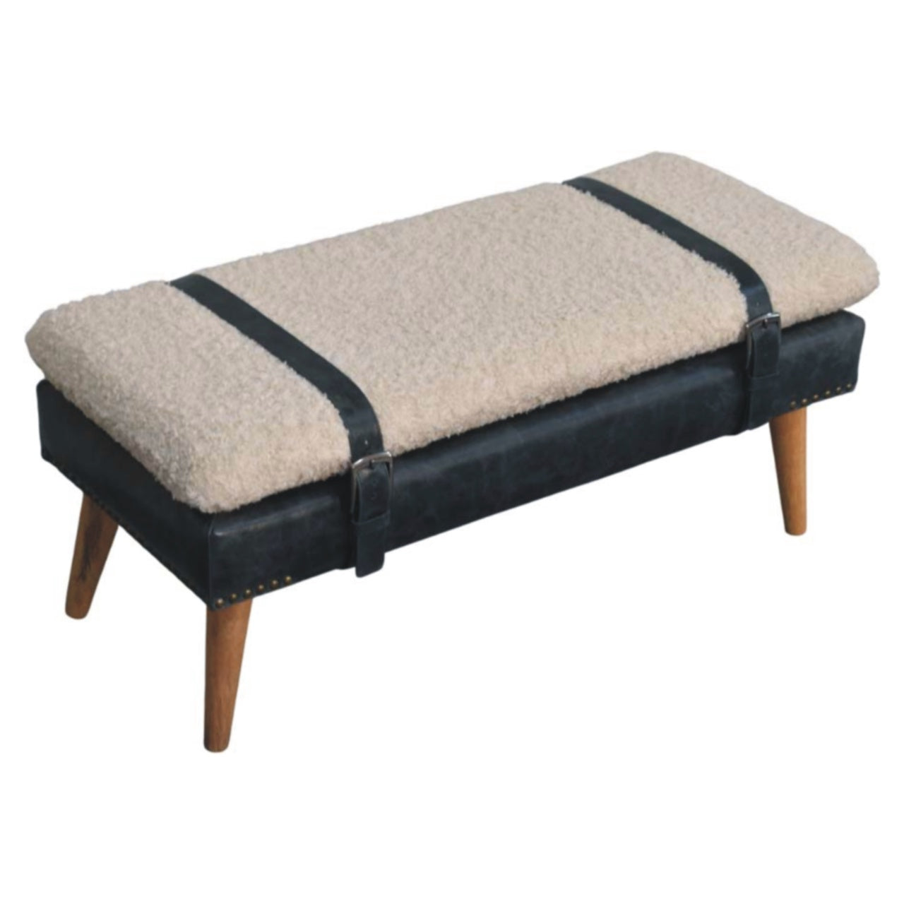 Banc bouclé croisé Vert Olive cuir