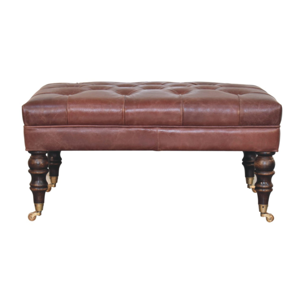 Pouf buffle marron cuir Castor Legs