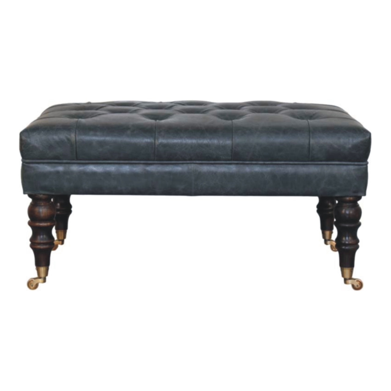 Pouf buffle bleu canard cuir Castor Legs