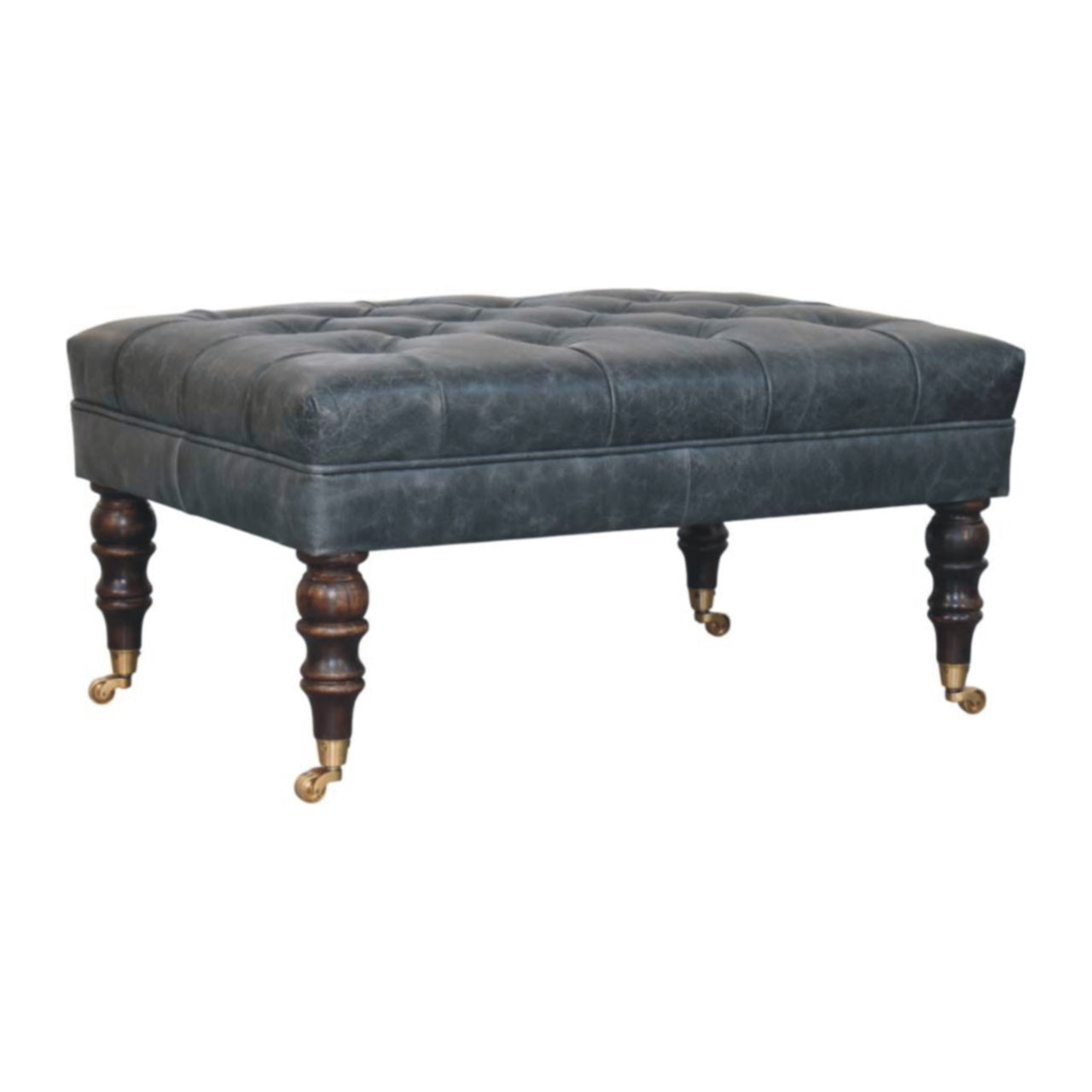 Pouf buffle bleu canard cuir Castor Legs