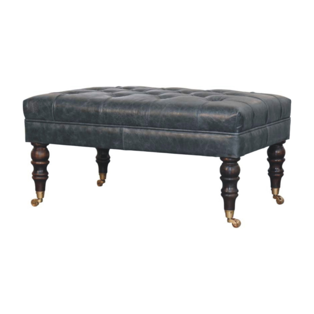 Pouf buffle bleu canard cuir Castor Legs