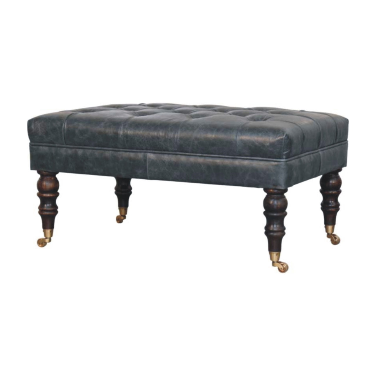 Pouf buffle bleu canard cuir Castor Legs
