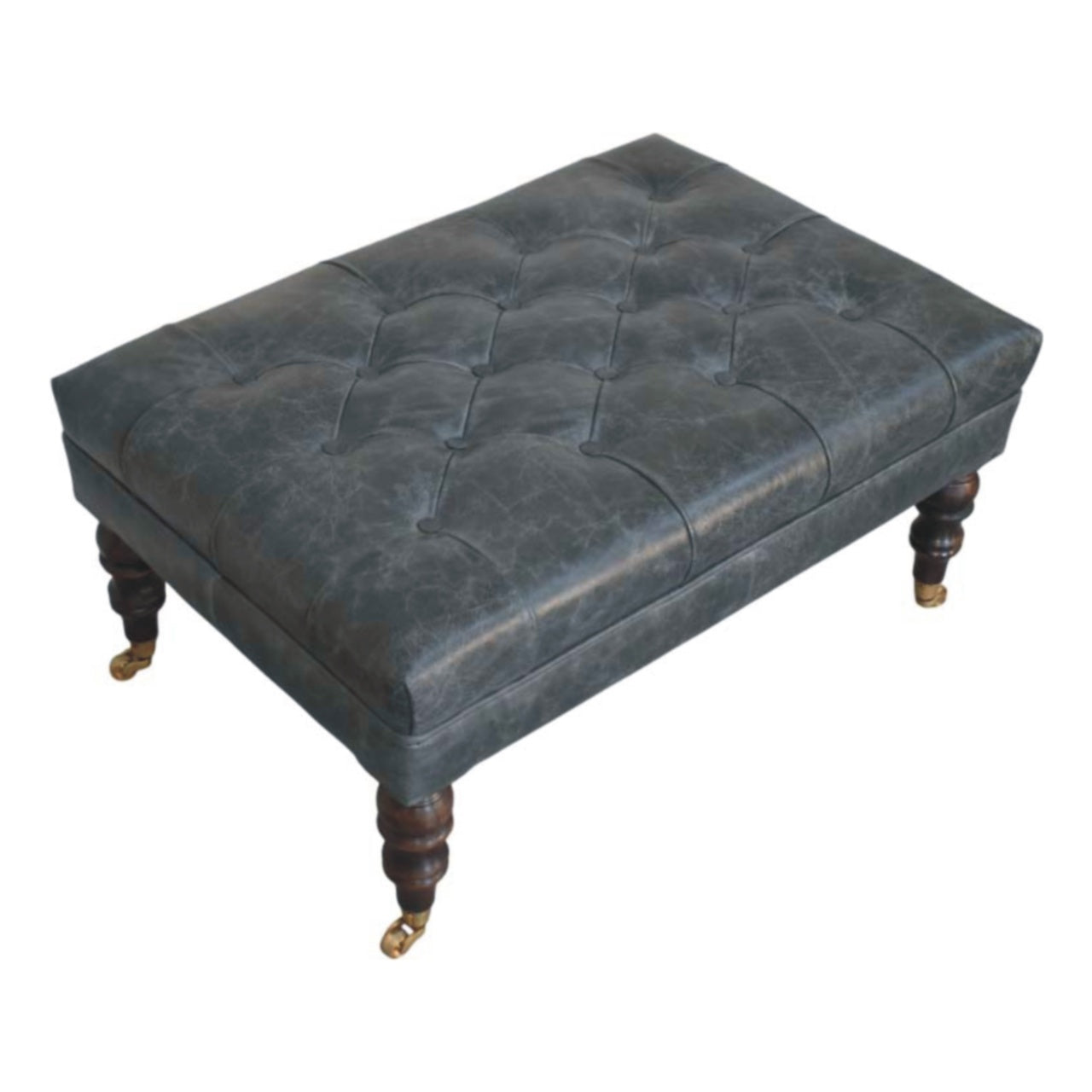 Pouf buffle bleu canard cuir Castor Legs