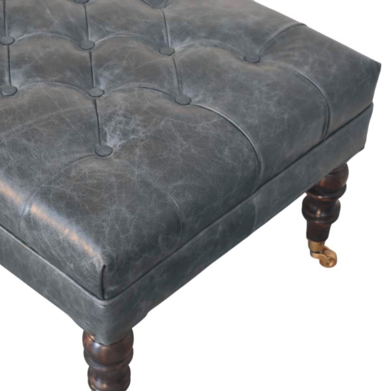 Pouf buffle bleu canard cuir Castor Legs