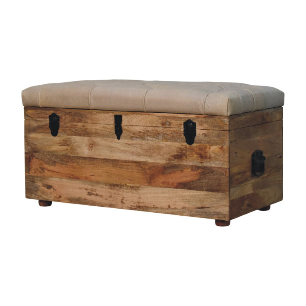 Coffre de rangement Beige buffle cuir