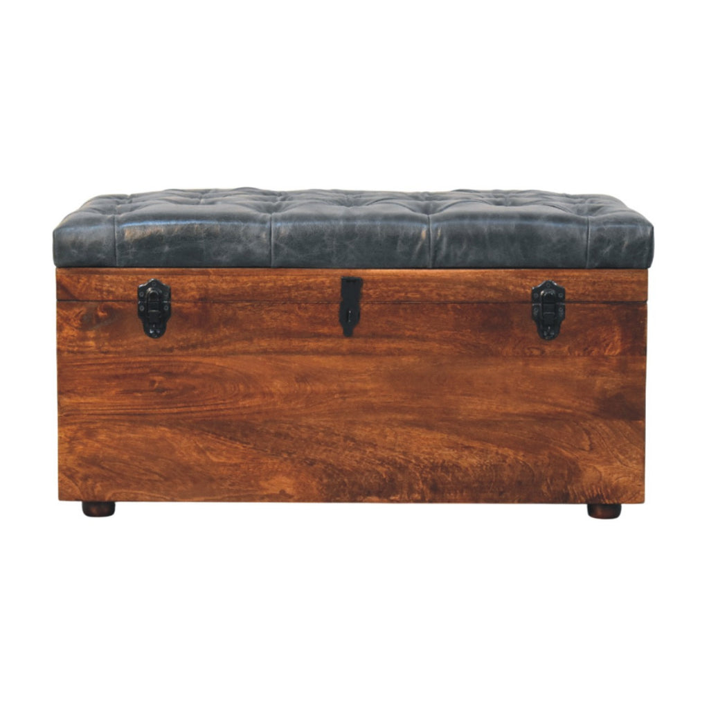 Coffre de rangement noir buffle cuir