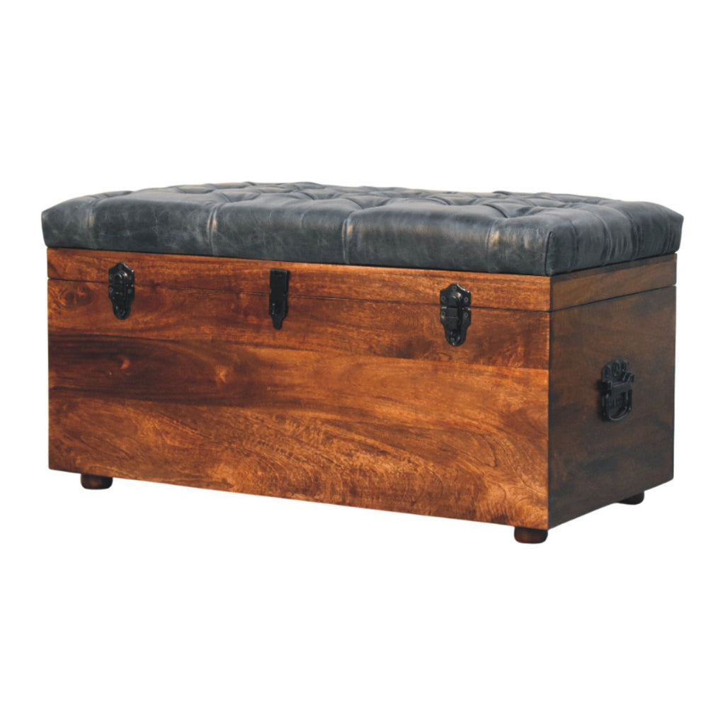 Coffre de rangement noir buffle cuir