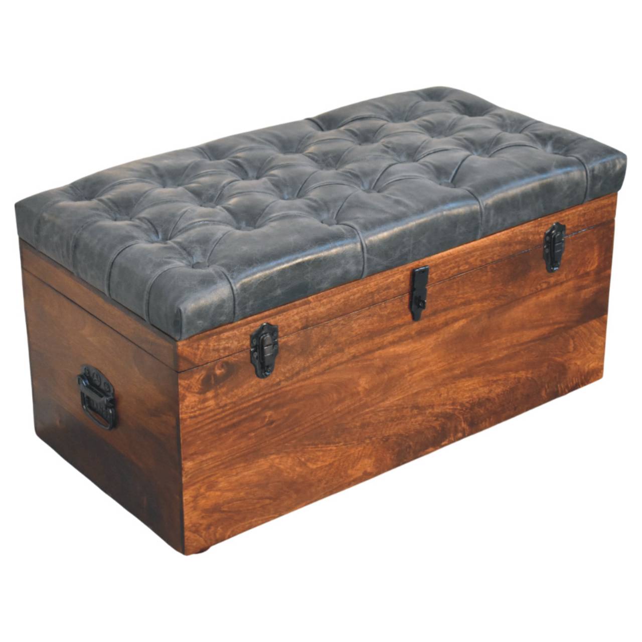Coffre de rangement noir buffle cuir