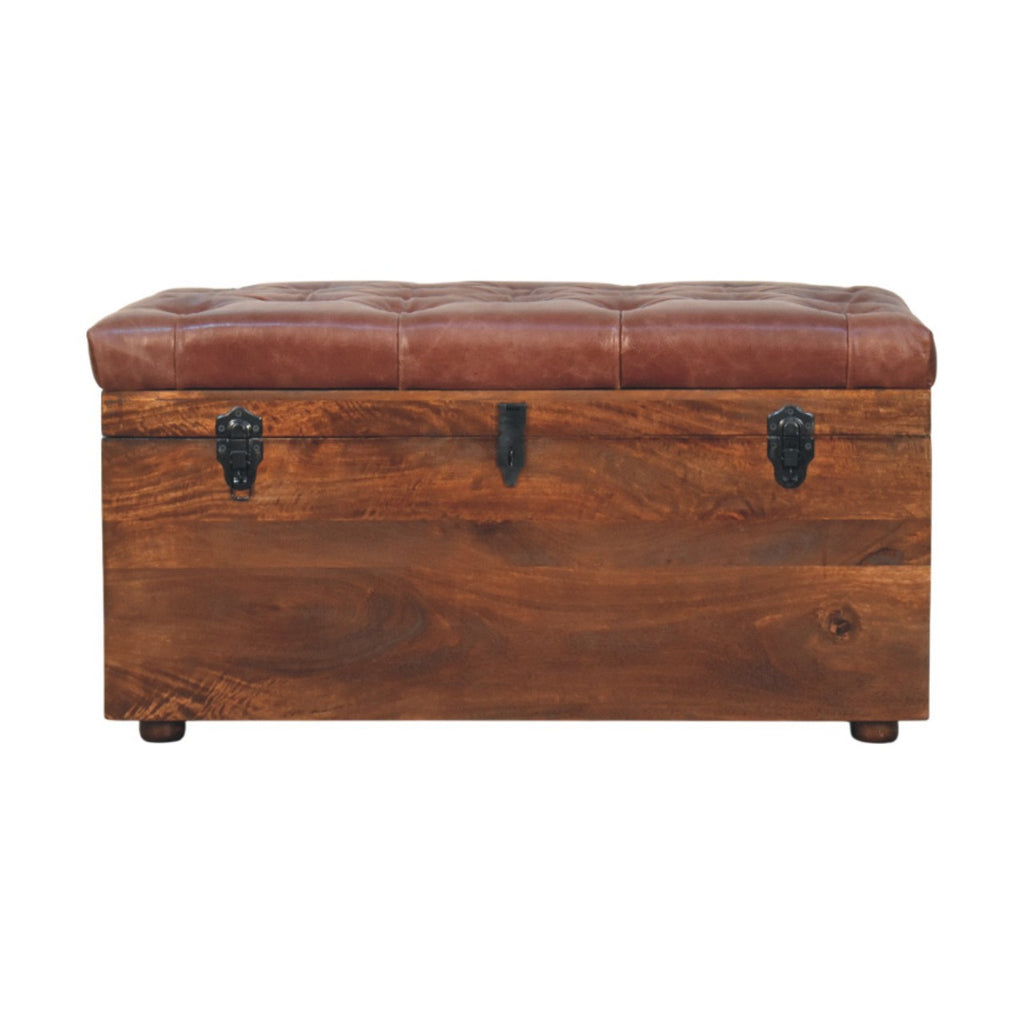 Coffre de rangement marron buffle cuir