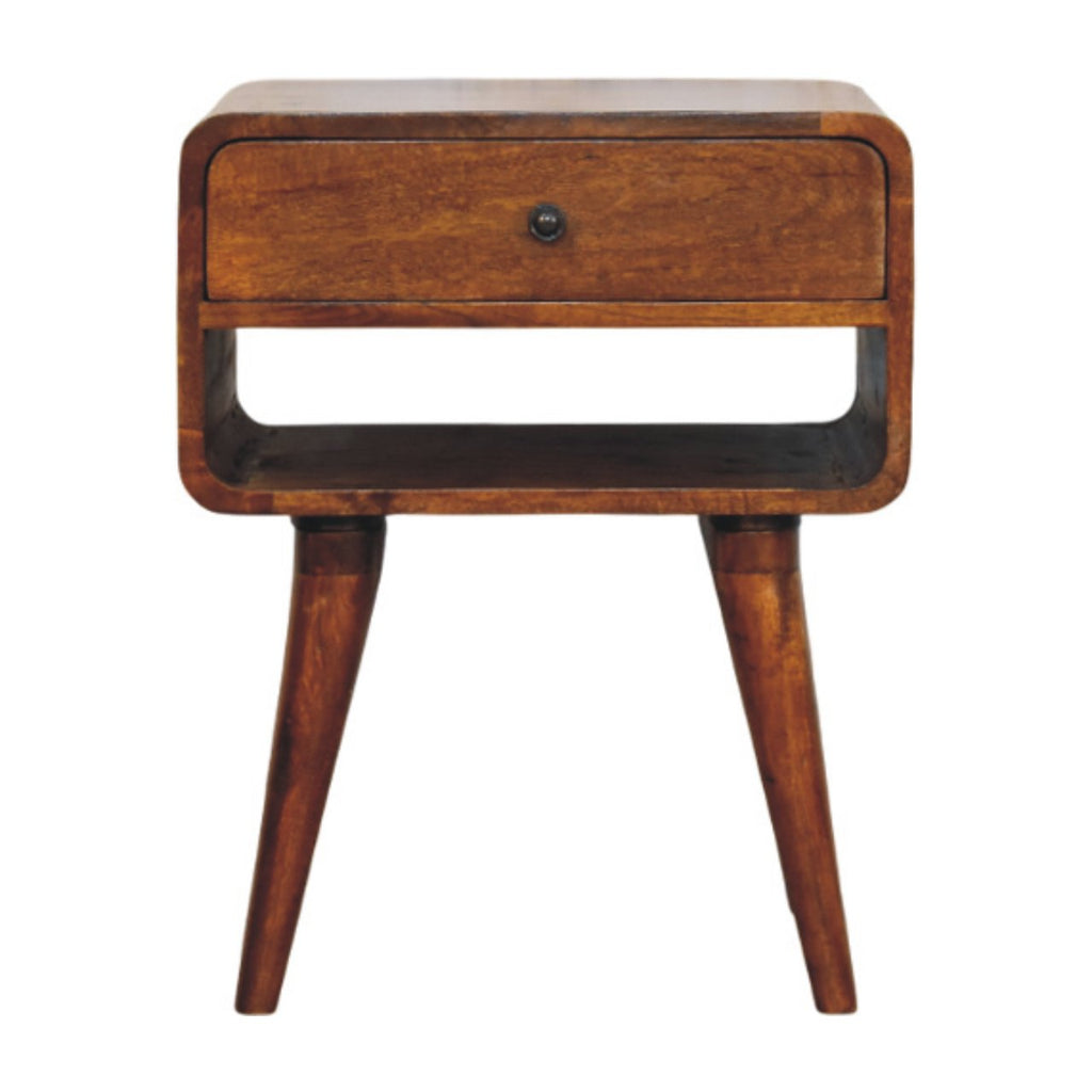 Table de chevet Avora châtaigne tiroir & ouvert niche