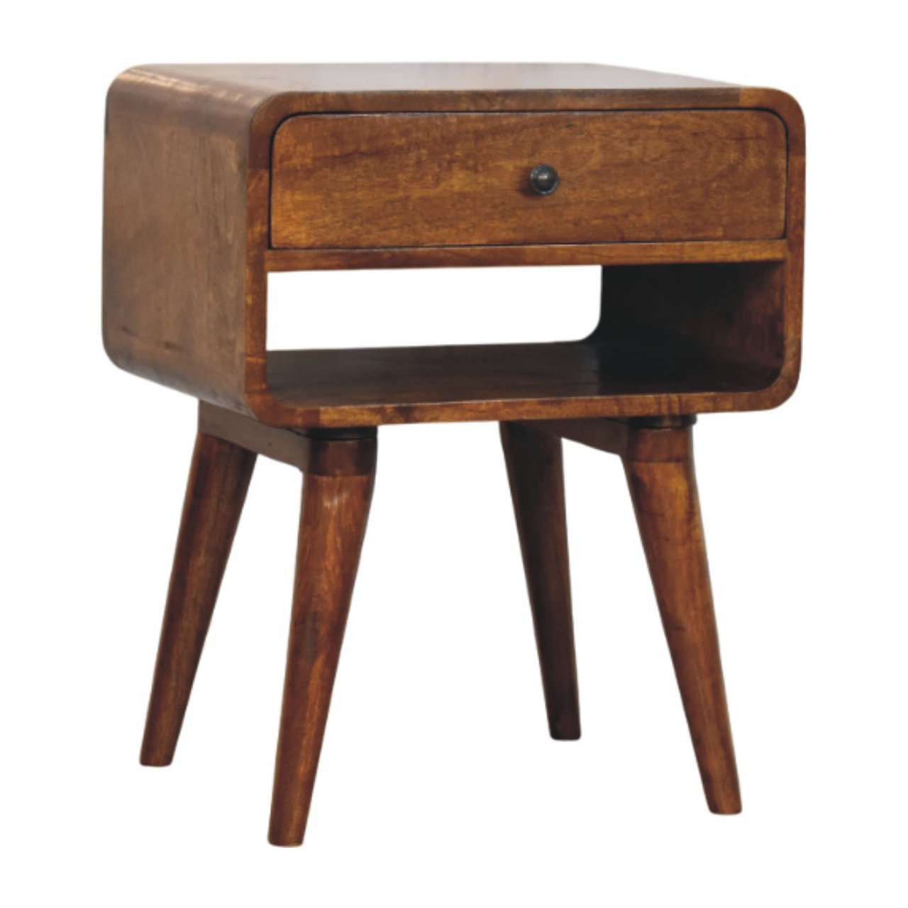 Table de chevet Avora châtaigne tiroir & ouvert niche