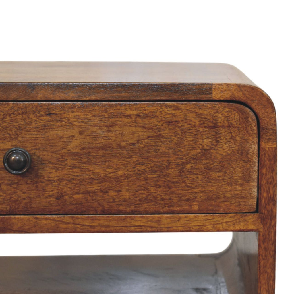 Table de chevet Avora châtaigne tiroir & ouvert niche