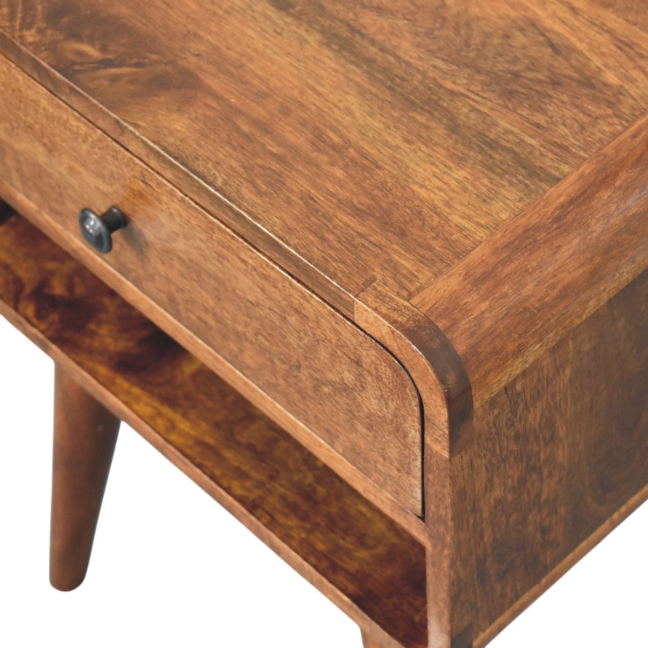 Table de chevet Avora châtaigne tiroir & ouvert niche