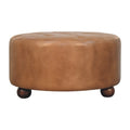 Pouf marron buffle cuir rond