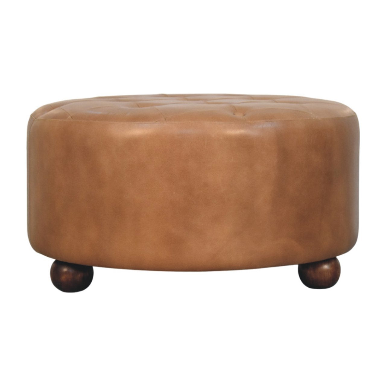 Pouf marron buffle cuir rond