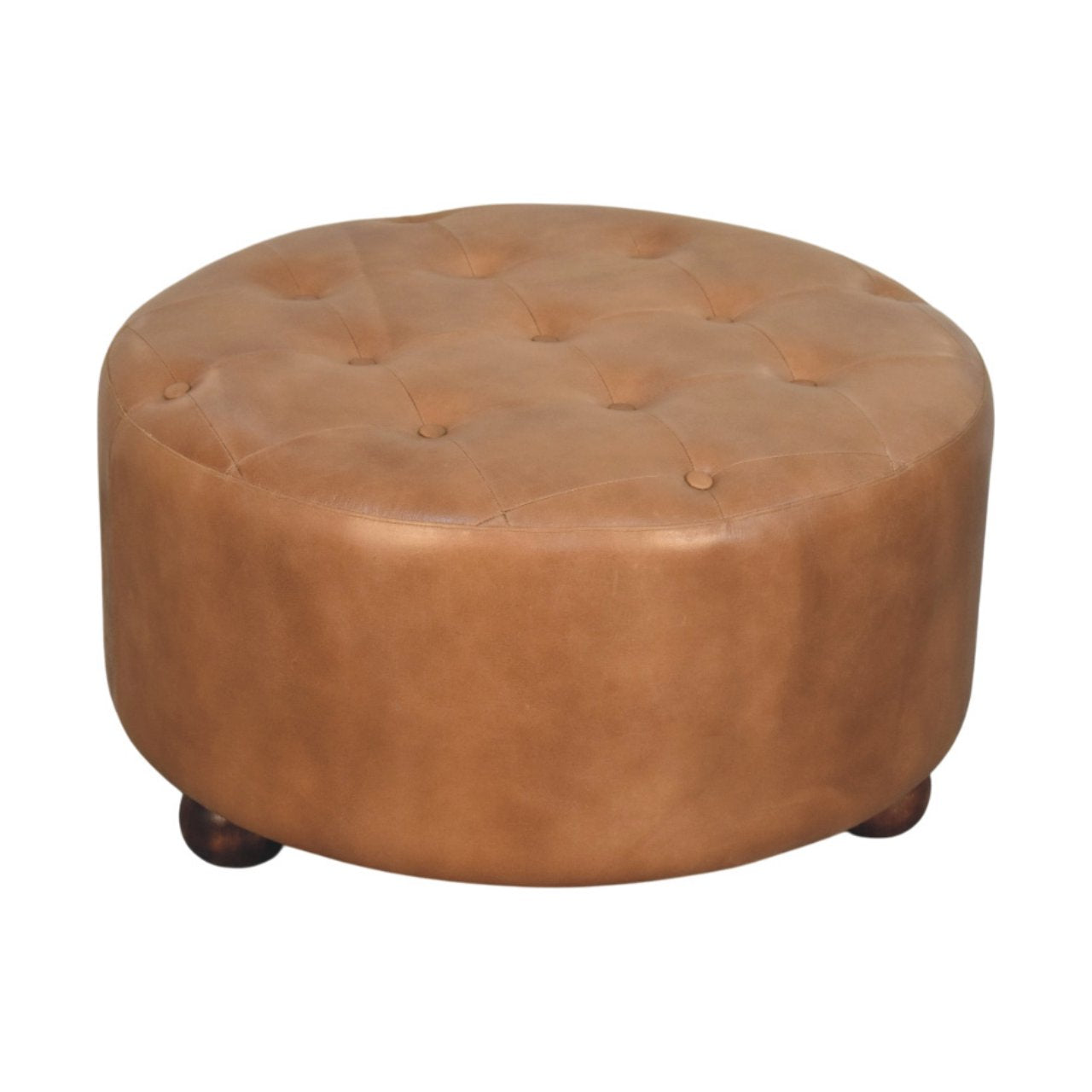 Pouf marron buffle cuir rond