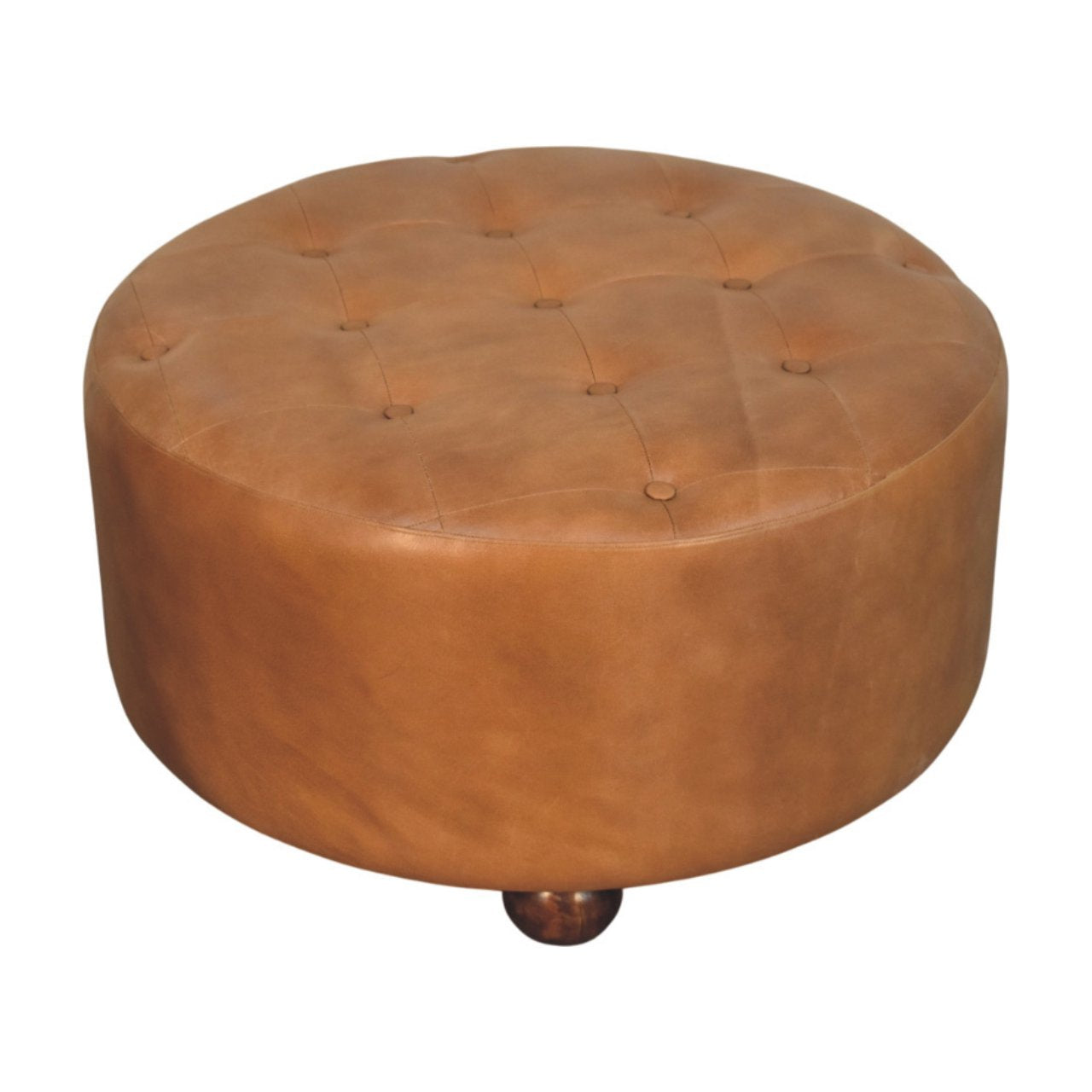 Pouf marron buffle cuir rond
