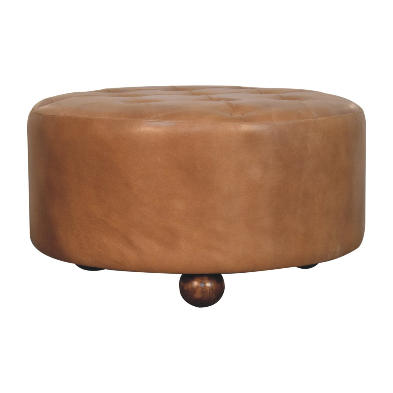 Pouf marron buffle cuir rond