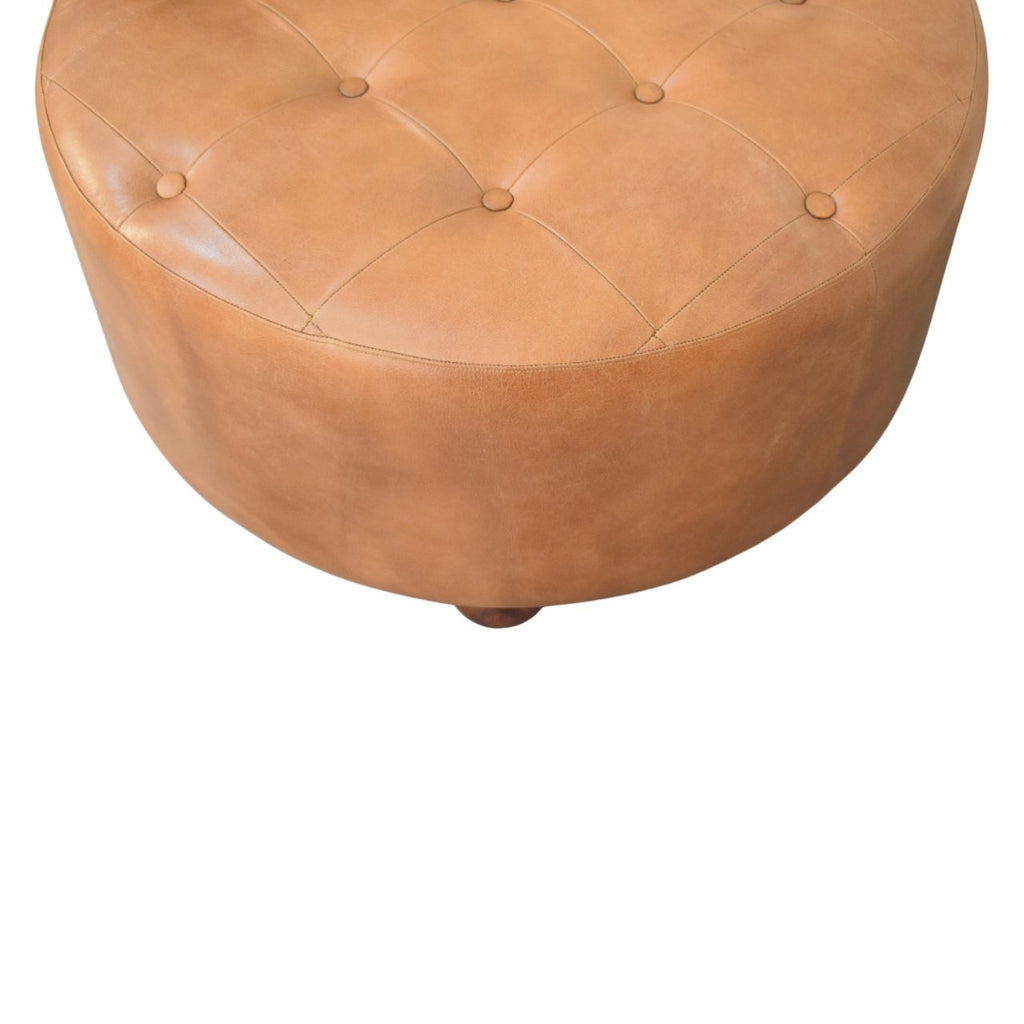 Pouf marron buffle cuir rond