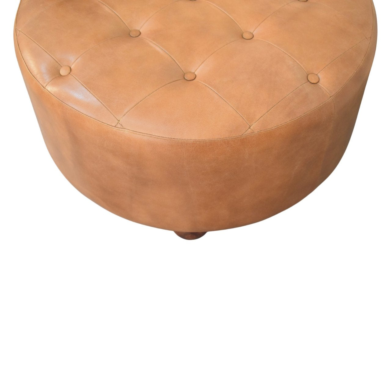 Pouf marron buffle cuir rond