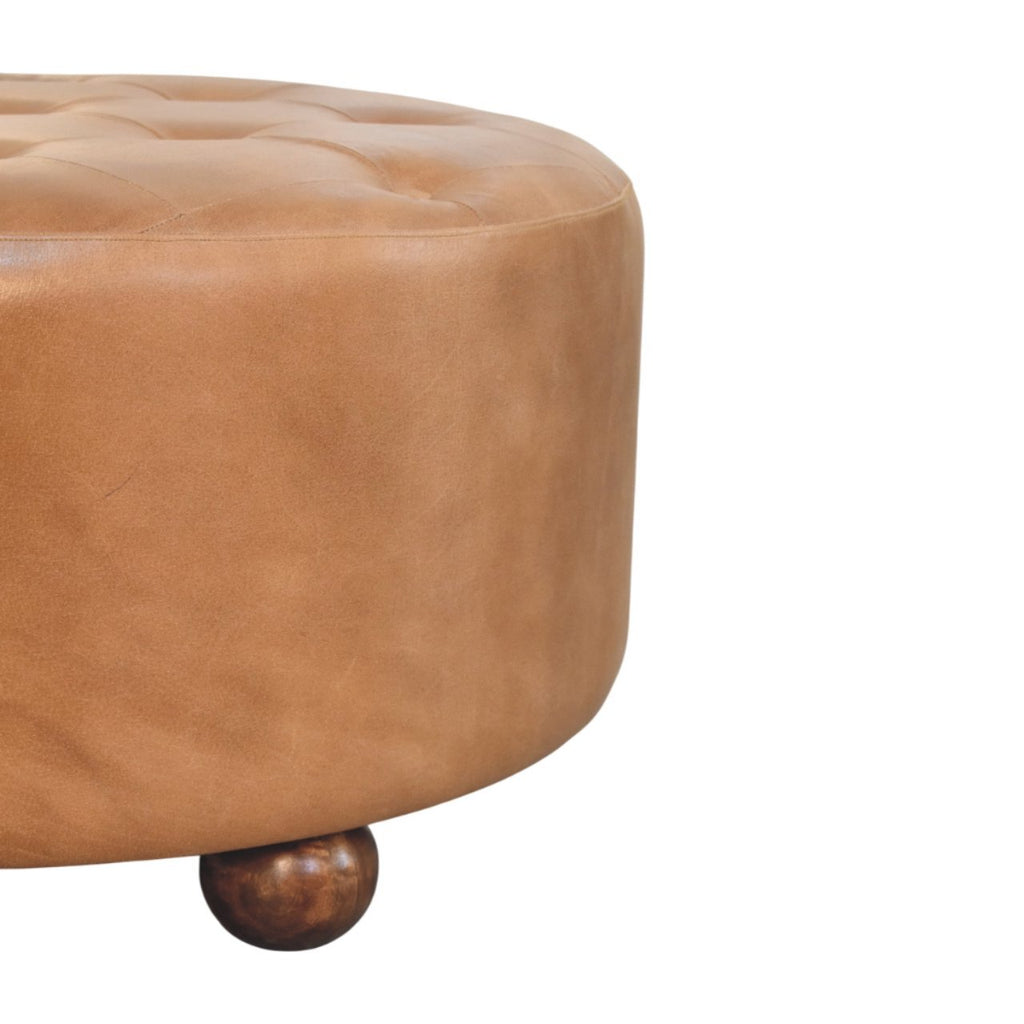 Pouf marron buffle cuir rond