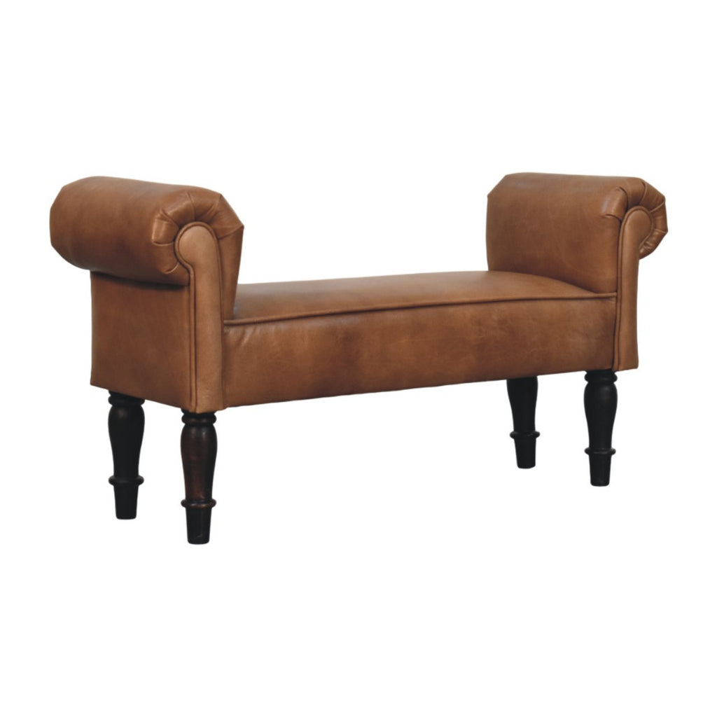 Banc marron buffle cuir Rolled Arms
