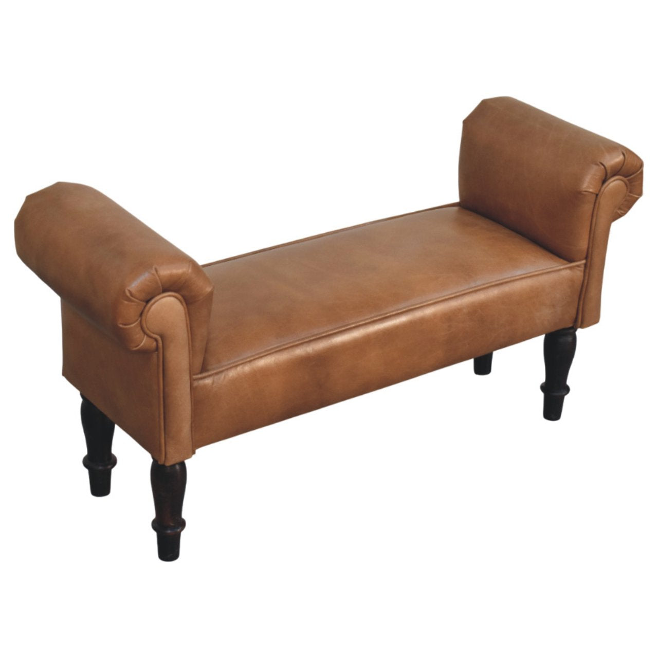 Banc marron buffle cuir Rolled Arms