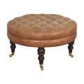 Pouf marron buffle cuir rond Castor Legs