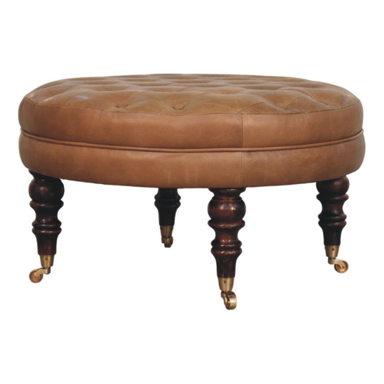 Pouf marron buffle cuir rond Castor Legs