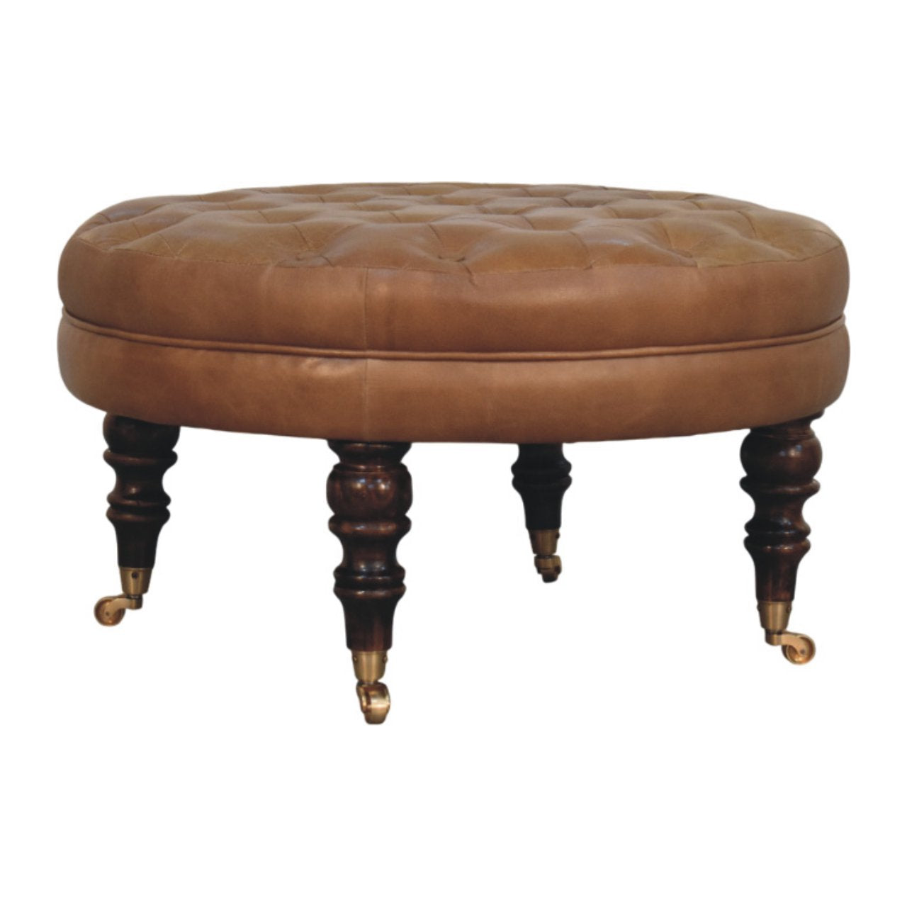 Pouf marron buffle cuir rond Castor Legs