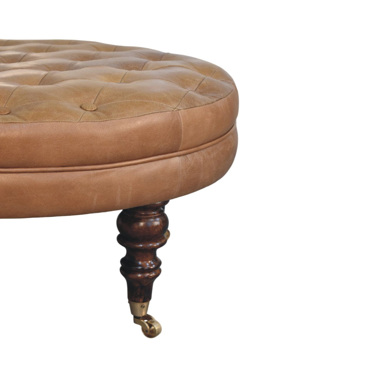 Pouf marron buffle cuir rond Castor Legs