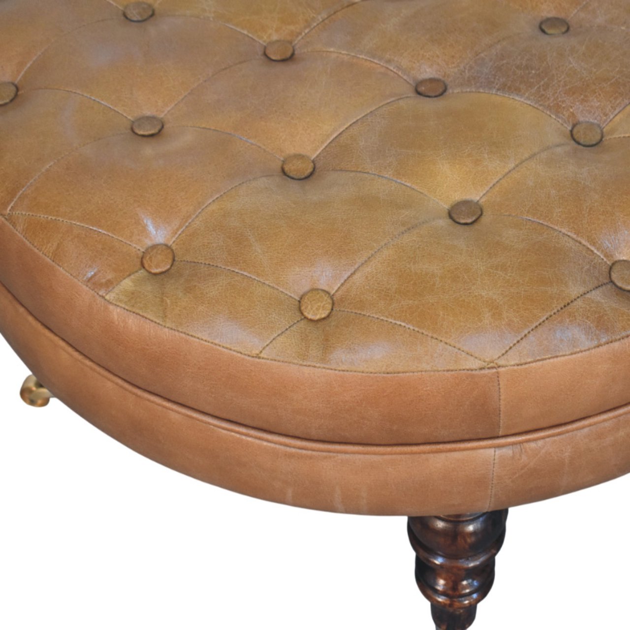 Pouf marron buffle cuir rond Castor Legs