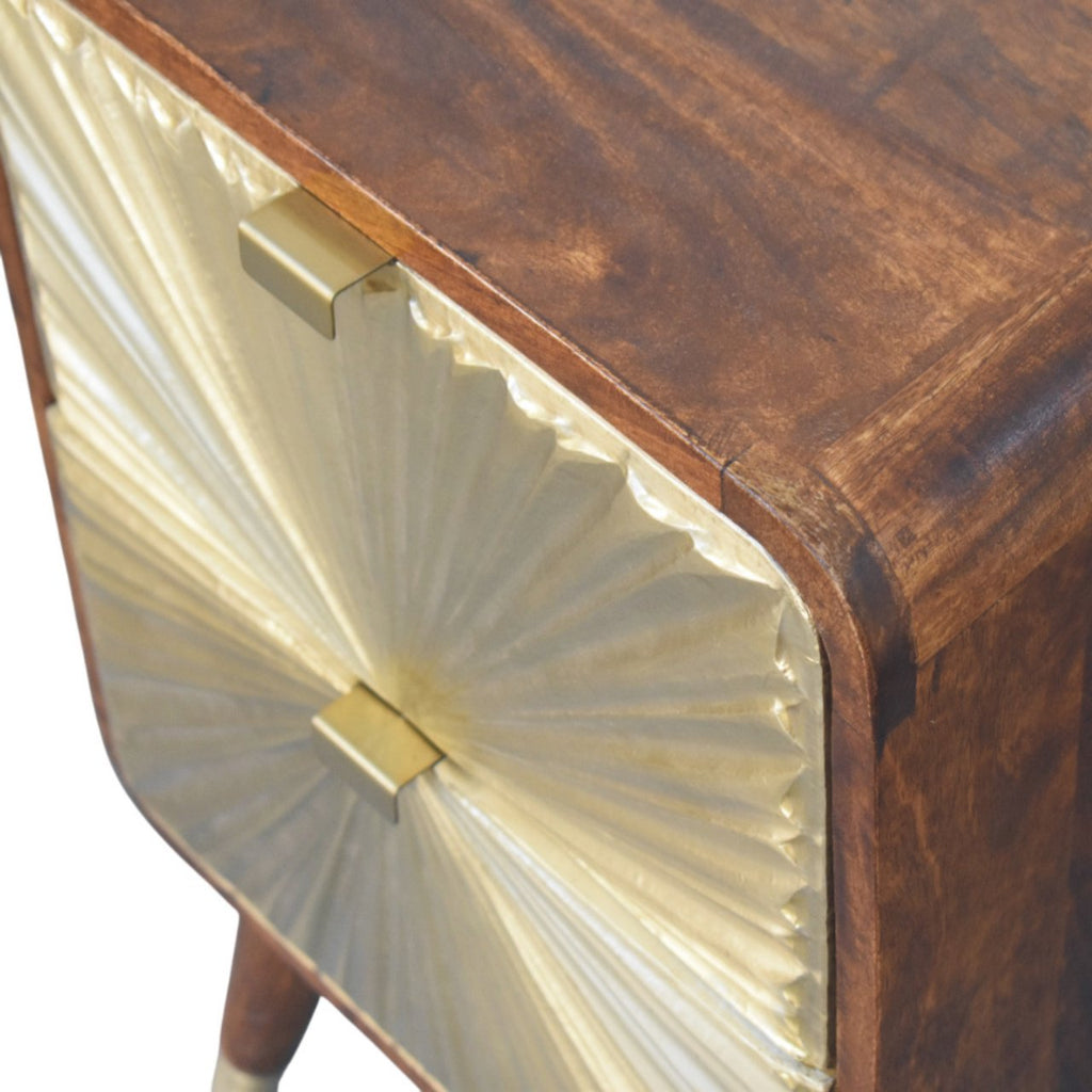 Table de chevet Avora laiton Embossed 2 Tiroirs châtaigne