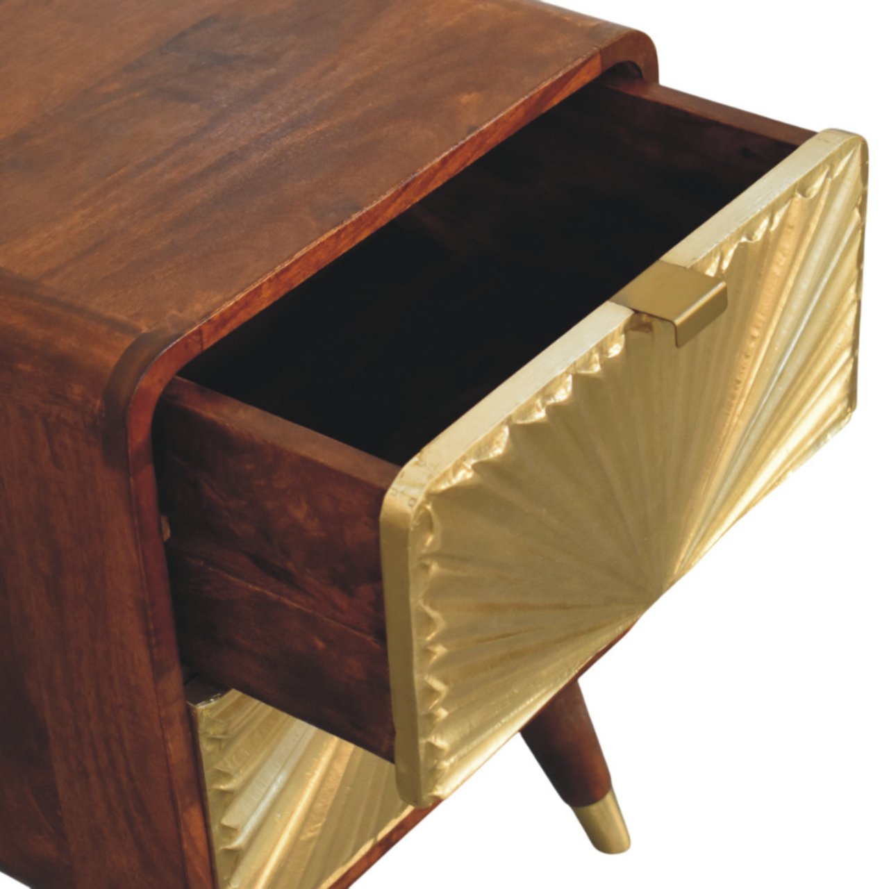 Table de chevet Avora laiton Embossed 2 Tiroirs châtaigne