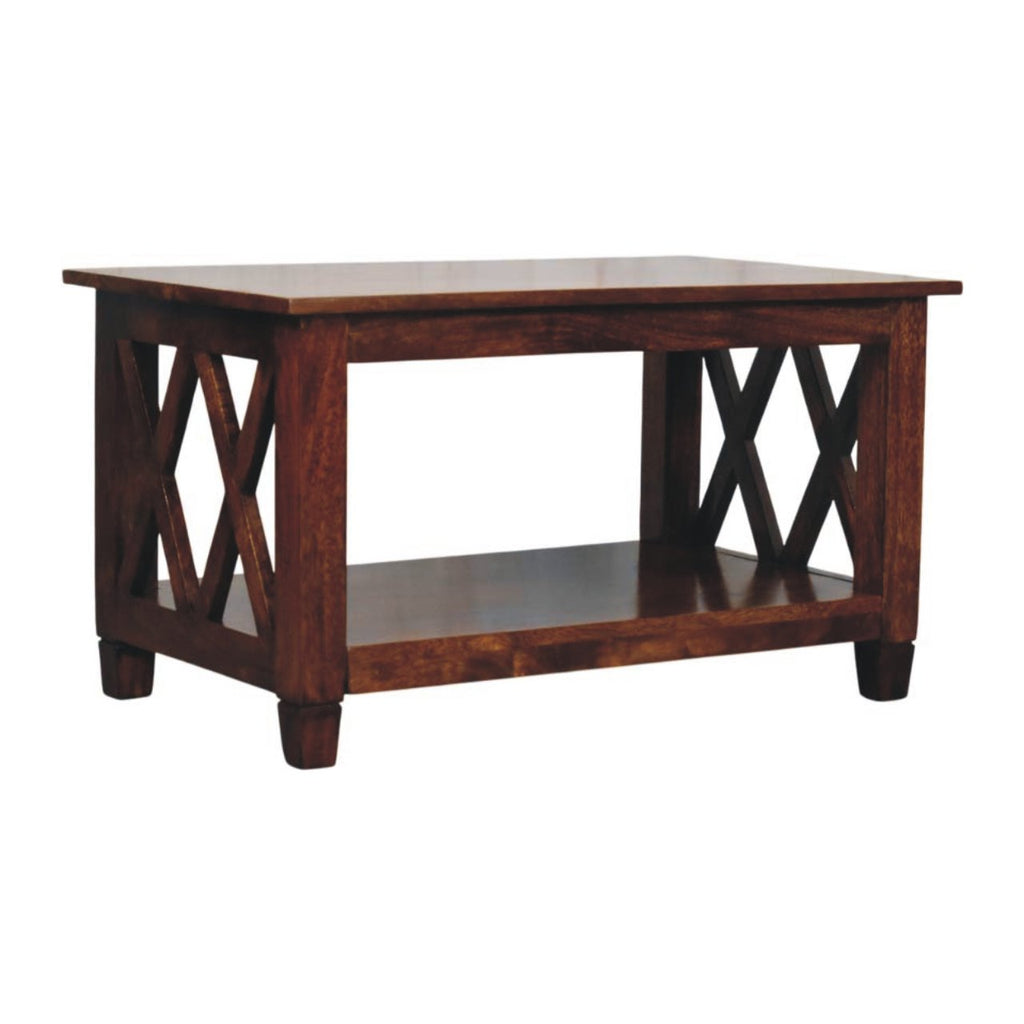 Table basse Belmont croisé cadre châtaigne