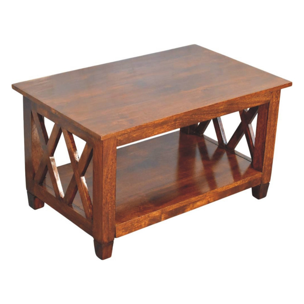 Table basse Belmont croisé cadre châtaigne