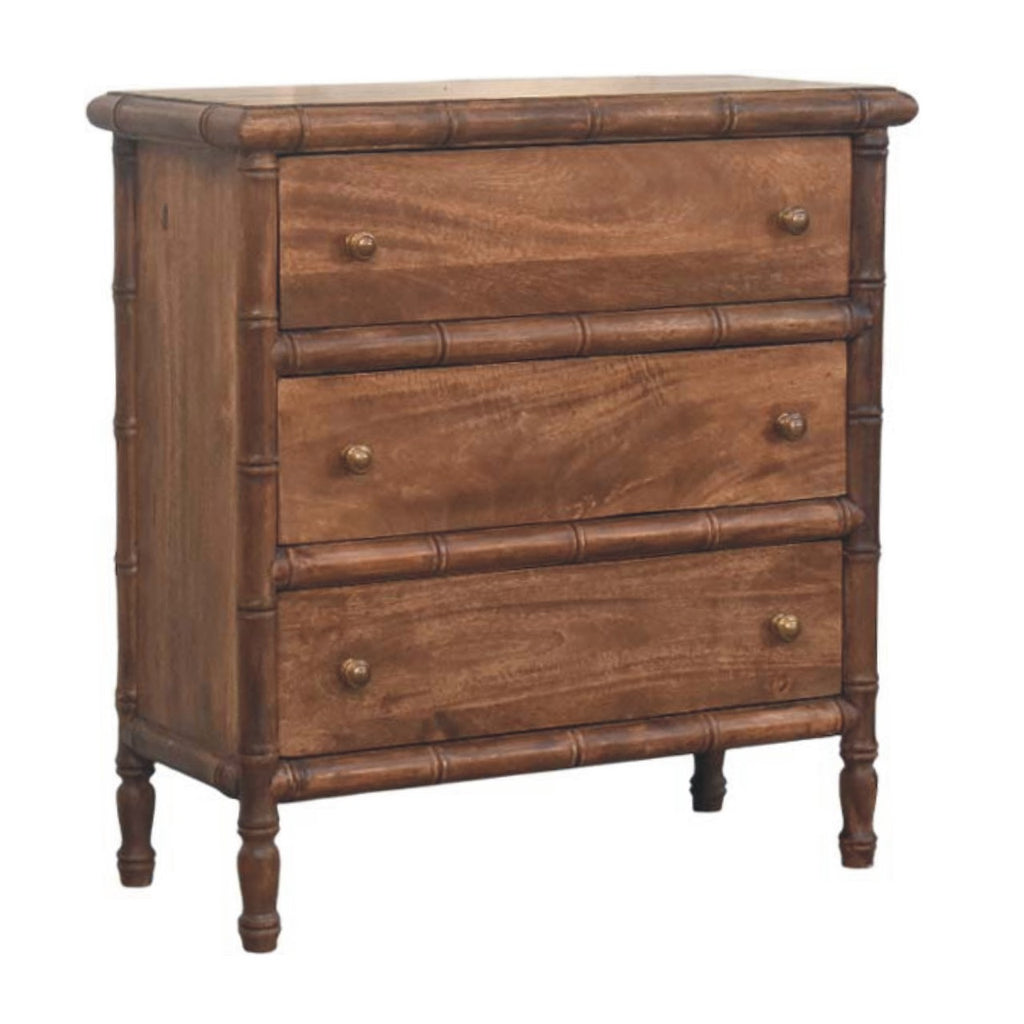 Commode bambou sculpté 3 Tiroirs